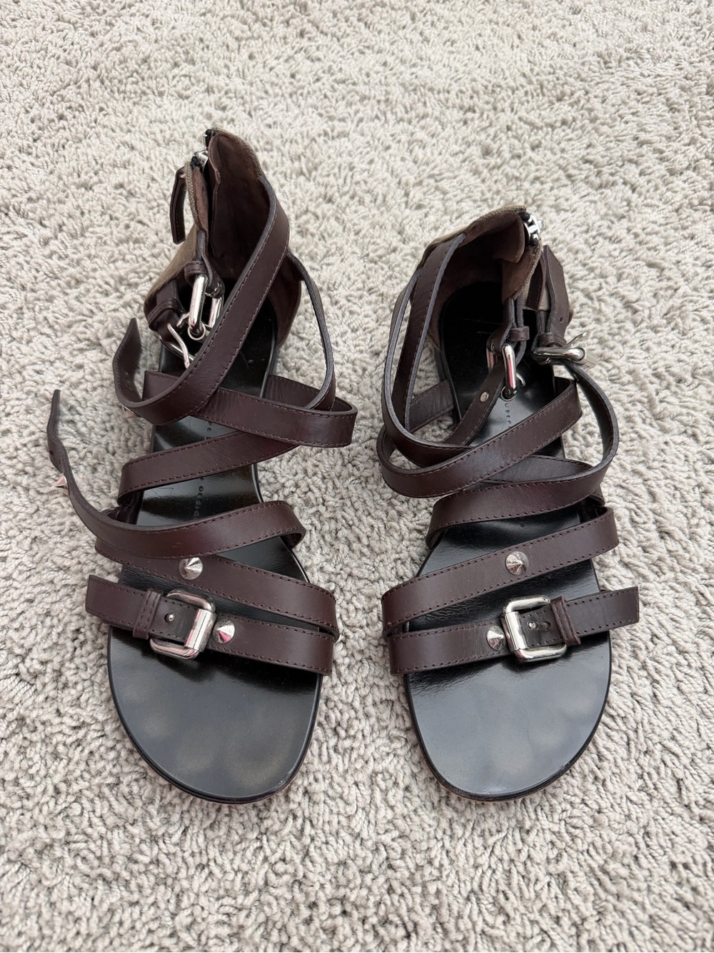 Giuseppe Zanotti brown GLADIATOR FLATS strappy SPIKED buckled shoes